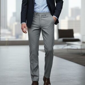 Madison Men's Dress Pants Size 34x32 Light Gray Flat Front Straight Leg Trousers